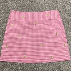 J. Crew Pink Gingham Mini Skirt with Green Embroidery